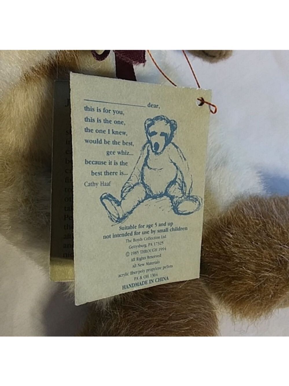 J.B. Bean Collectible Plush Toy Cream/Brown 10" - Picture 7 of 8